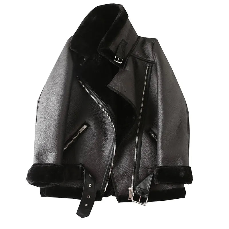 PU Leather Jackets Faux Fur Lining