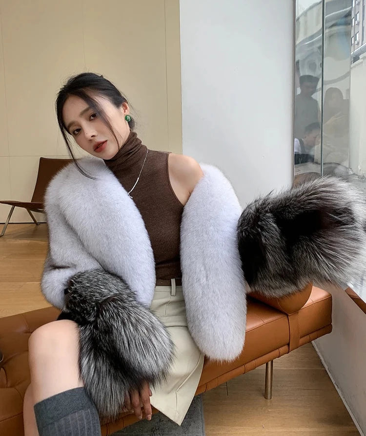 Two Tone Sleeve Real Fur Coats