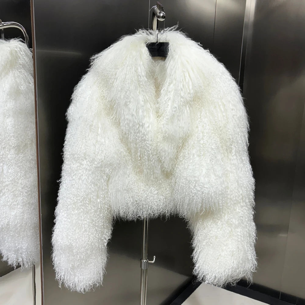 Cropped Real Mongolian Sheep Fur Coats