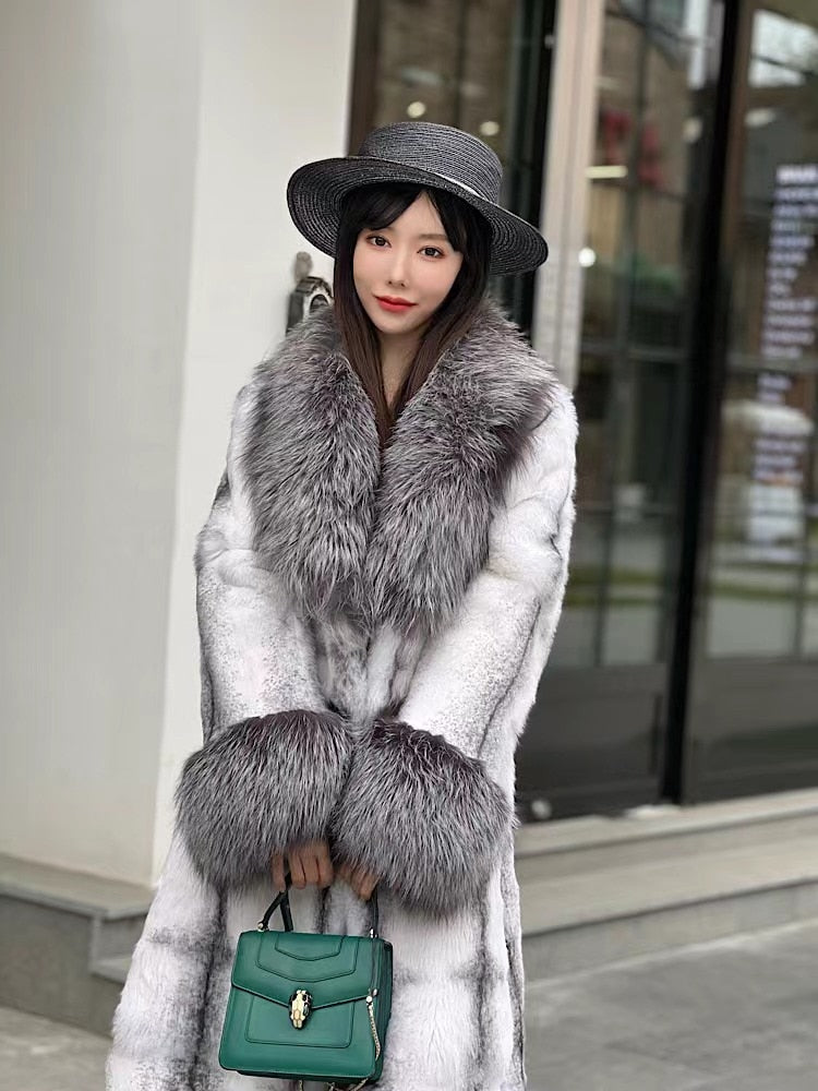 Real Fur Coats With Fox Lapel Collar & Cuffs