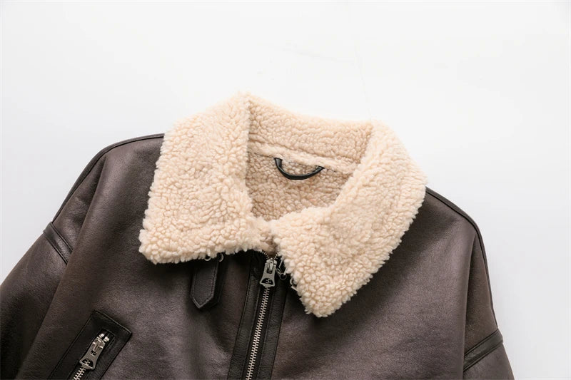 Short Faux Fur Shearling PU Jackets