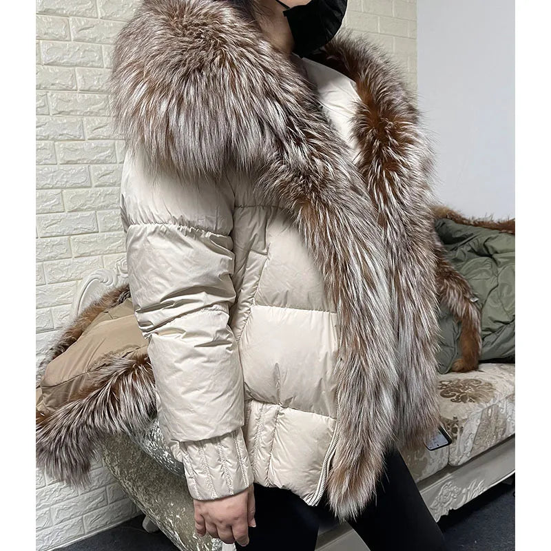 Duck Down Puffer Coats Real Fur Collar Parka