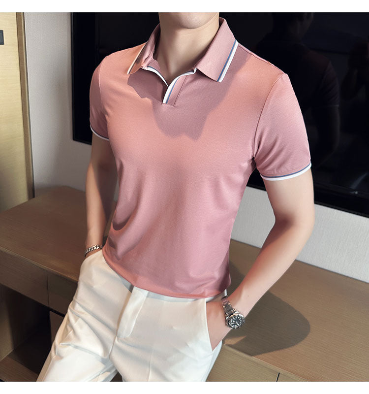 Stripe Collar Short Sleeve Shirts