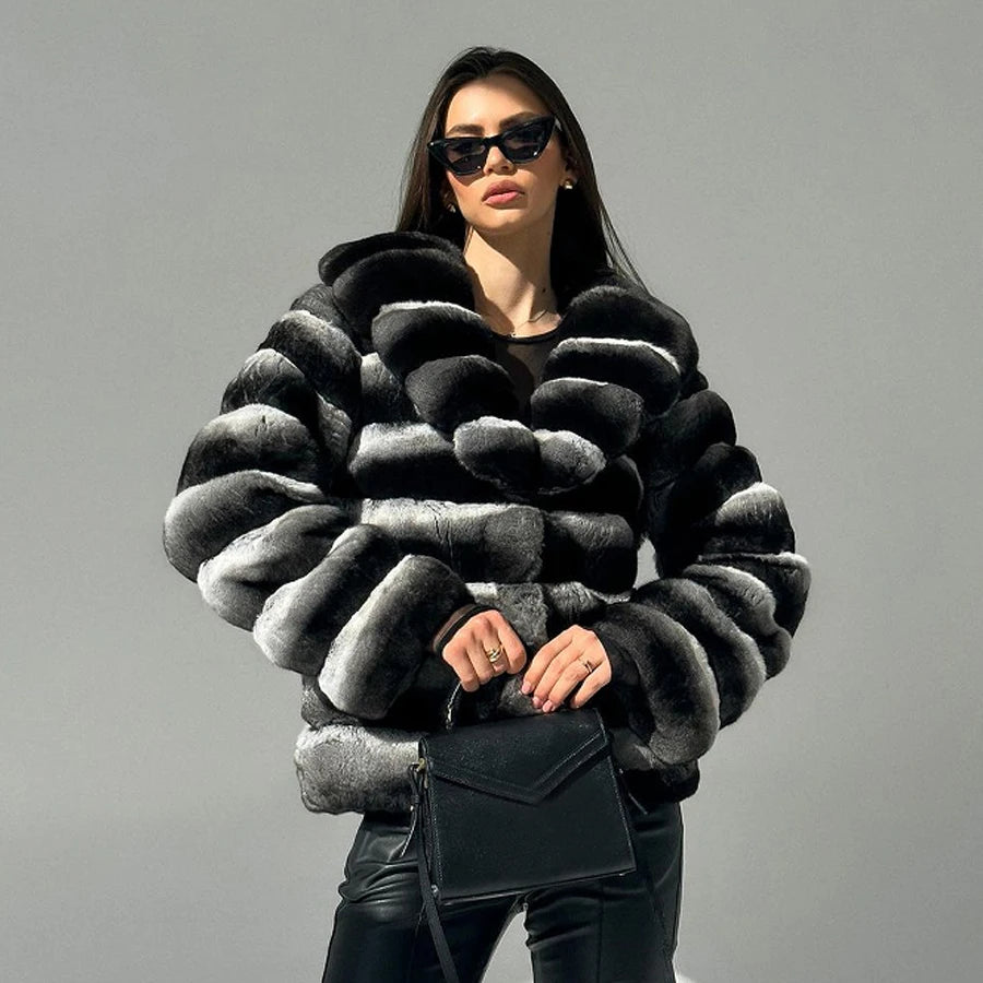 Chinchilla Style Real Rex Rabbit Fur Coats