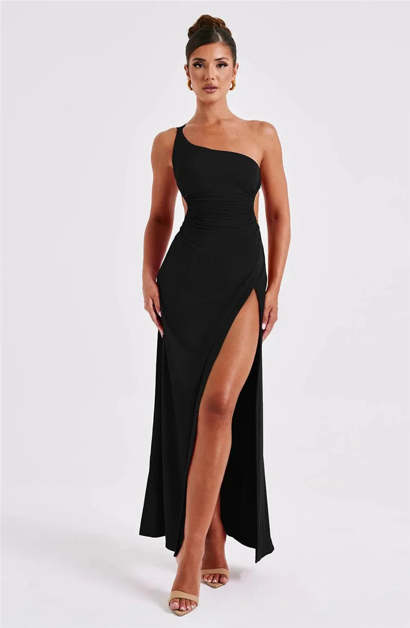 One Shoulder Side Slit Long Dresses