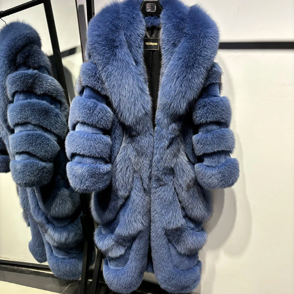 Luxury Pattern Long Real Fur Coats