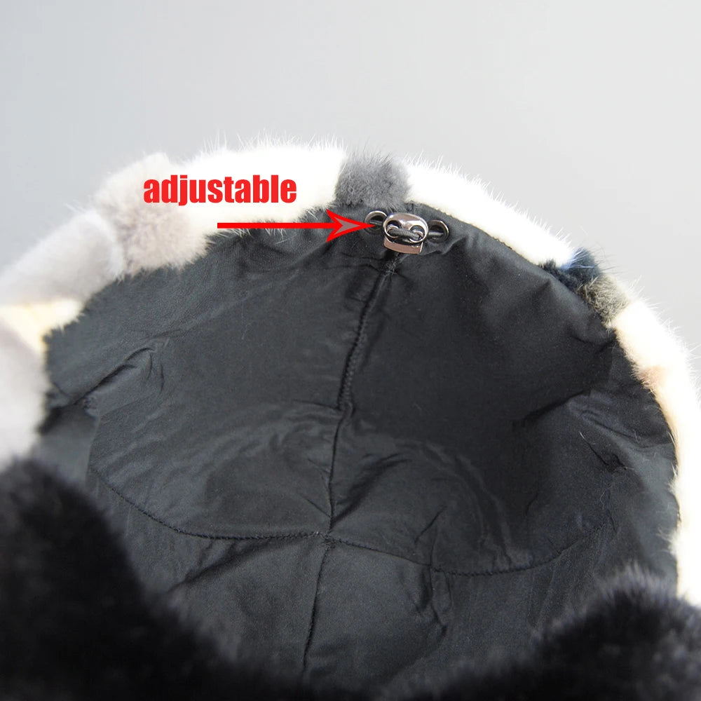 Colorful Real Mink Fur Bomber Hats Fur Pompom