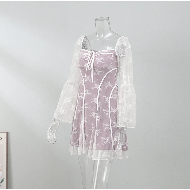 Vintage Lace Flared Sleeve Mini Dresses