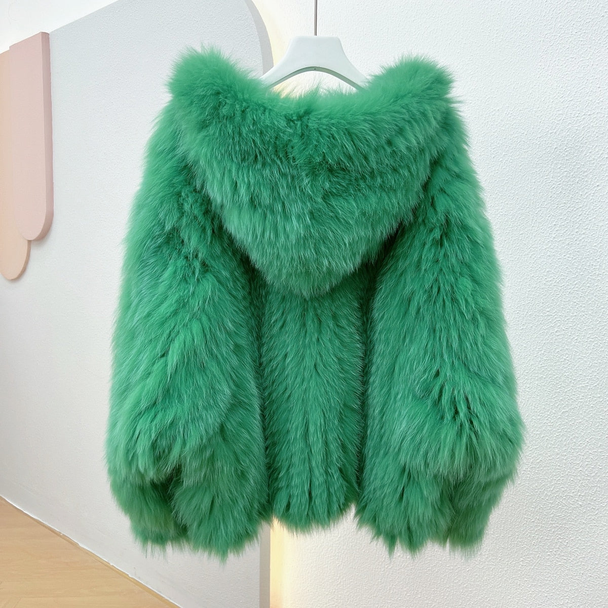 Luxury Knitted Hooded Bat Sleeved Real Fur Coats