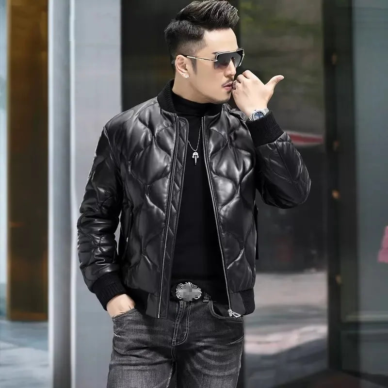 Genuine Leather Down Bomber Jacket