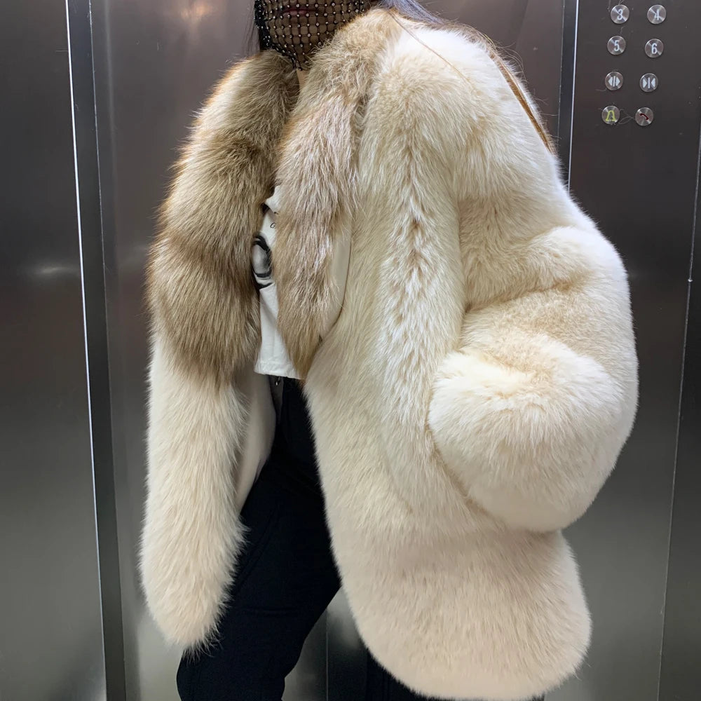 Thick Long Collar Real Fox Fur Coats