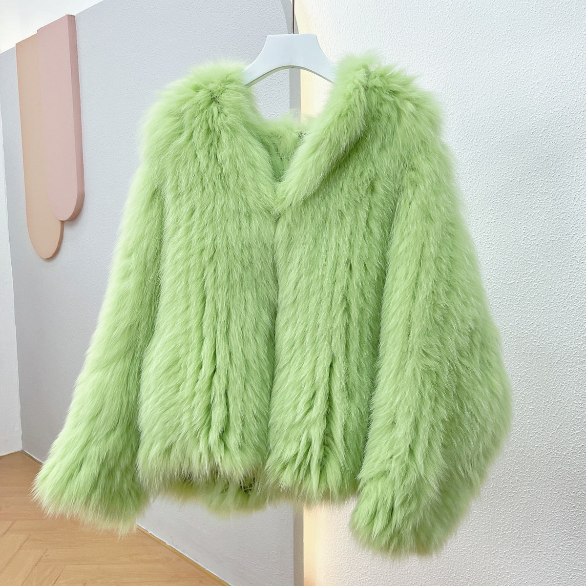 Luxury Knitted Hooded Bat Sleeved Real Fur Coats