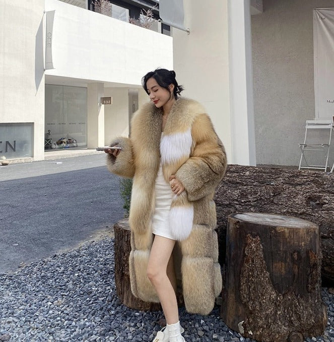 Long Thick Collar Real Fox Fur X-Long Coats