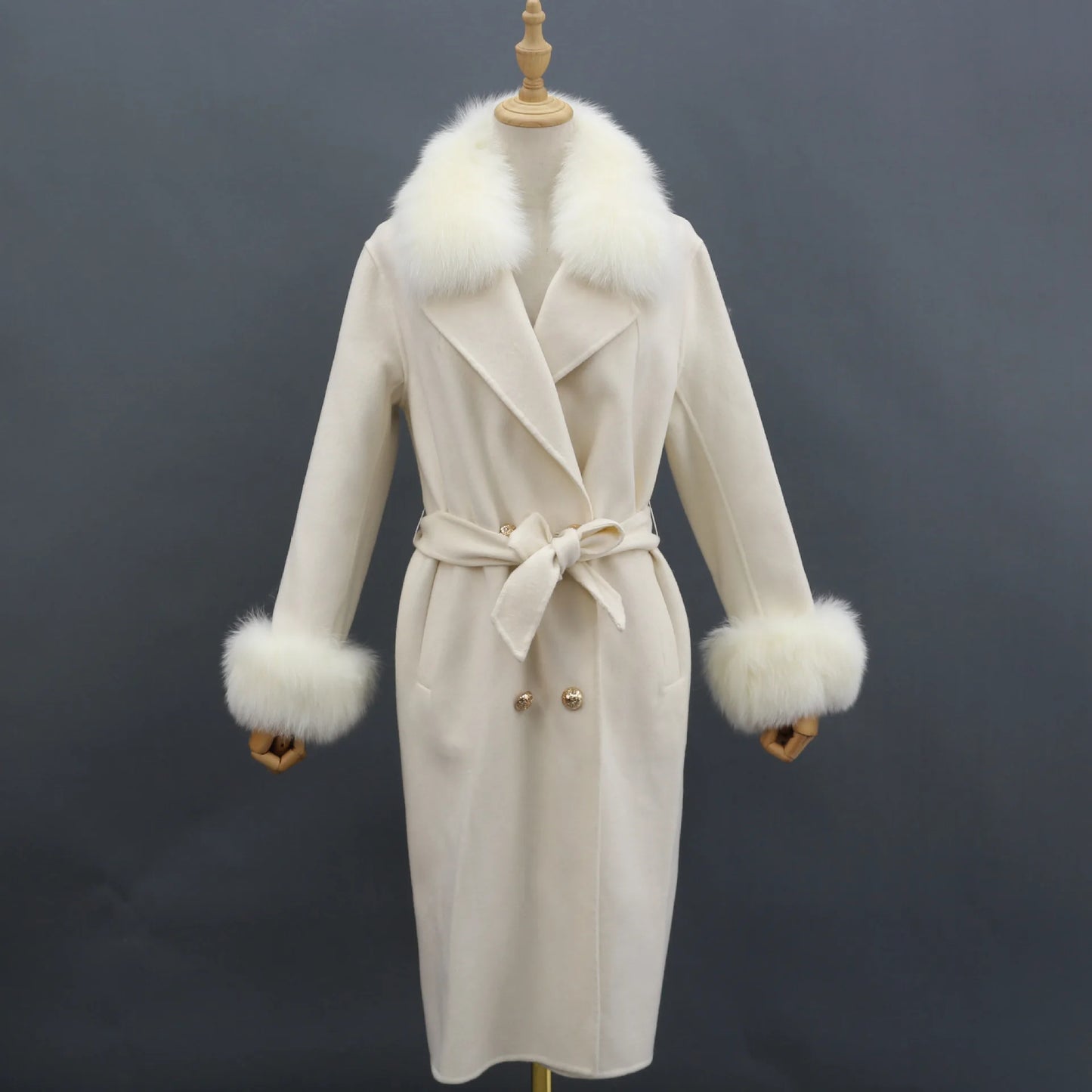 Fox Fur Detach Collar And Cuffs Wool Coats