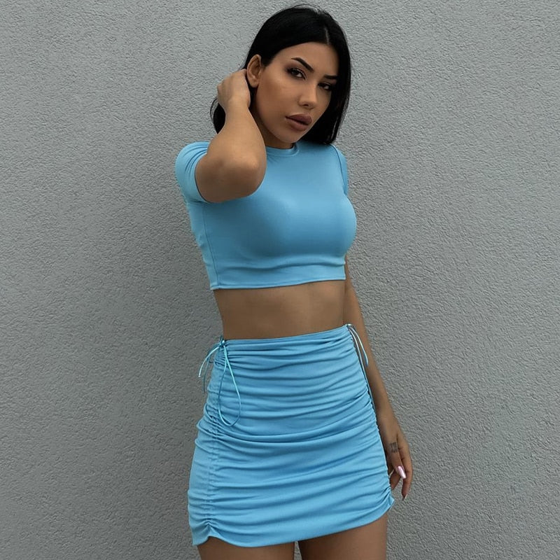 Short Sleeve Crop Top & Mini Skirts Sets