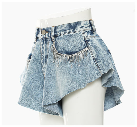 Crystal High Waist Extra Loose Leg Denim Shorts