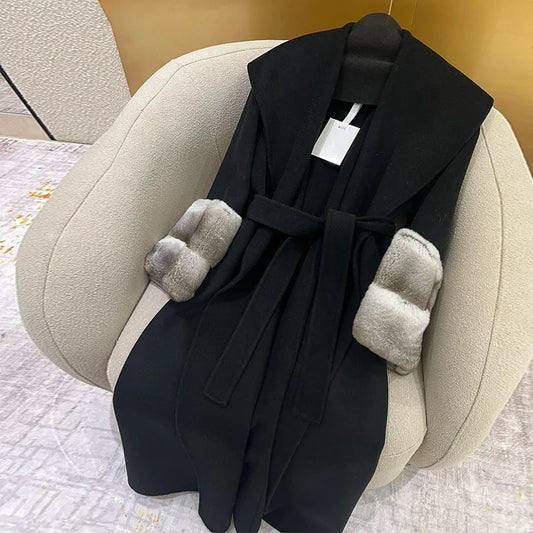 Long Cashmere Coats Real Fur Cuff