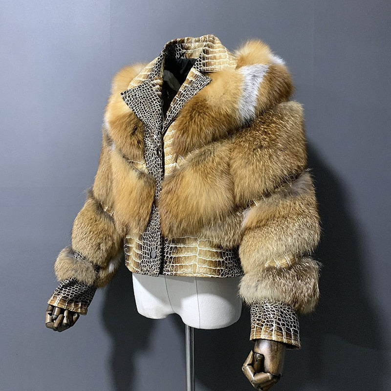 Snake Genuine Leather Real Fur Coat