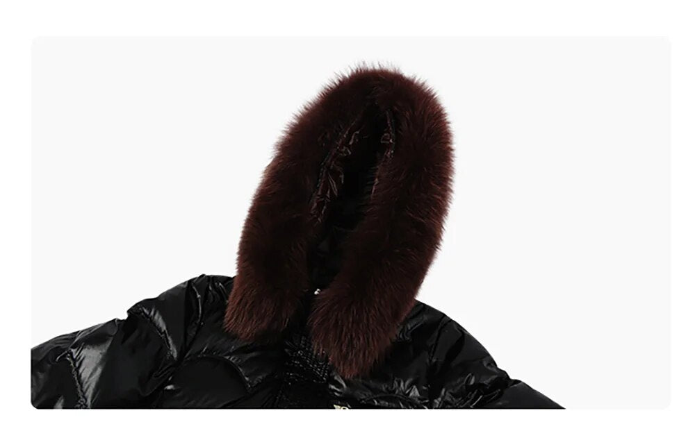 Waterproof Glossy Duck Down Puffer Coats Real Fur Parka