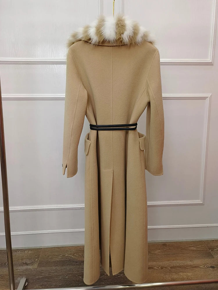 Cashmere Wool Long Coats Real Fur Collar