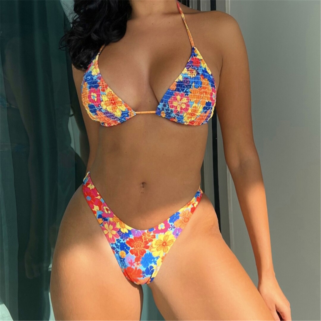 Floral Printed Halter Brazilian Bikinis