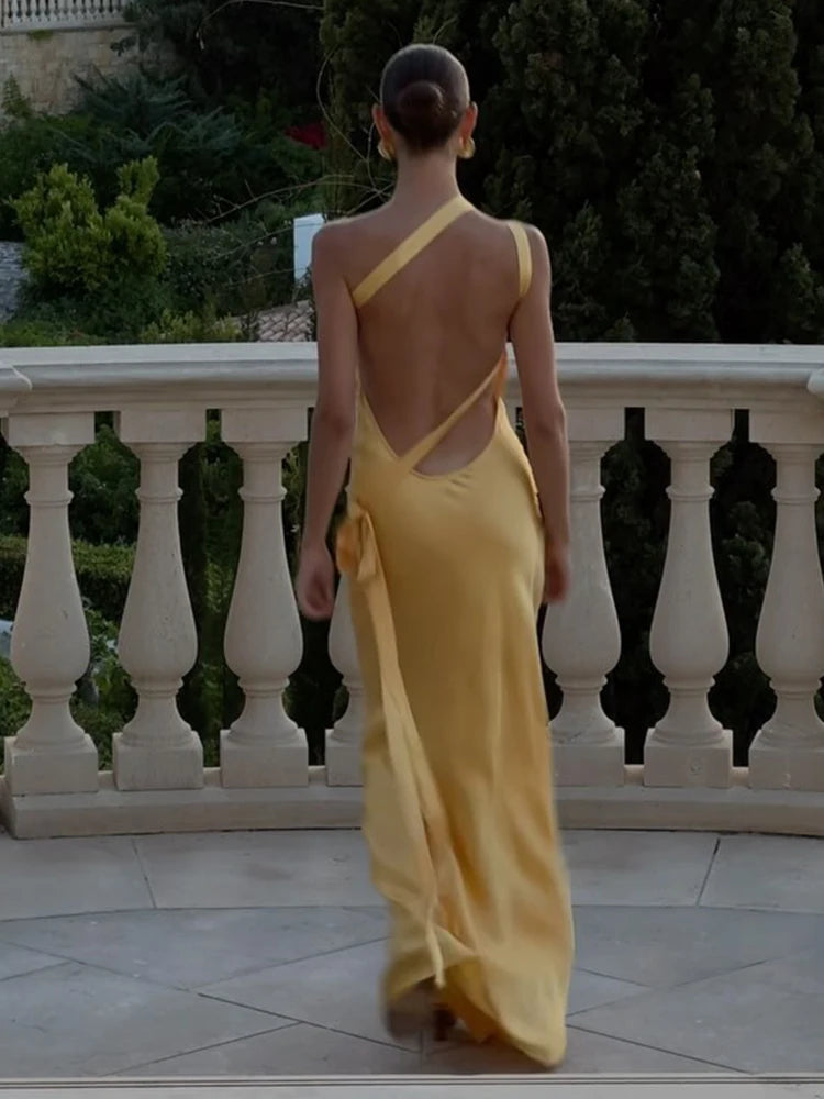 Yellow Backless Sleeveless Maxi Dress