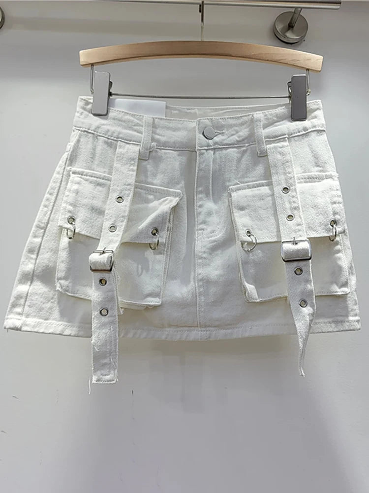 Denim Bandage Cargo Miniskirt Shorts