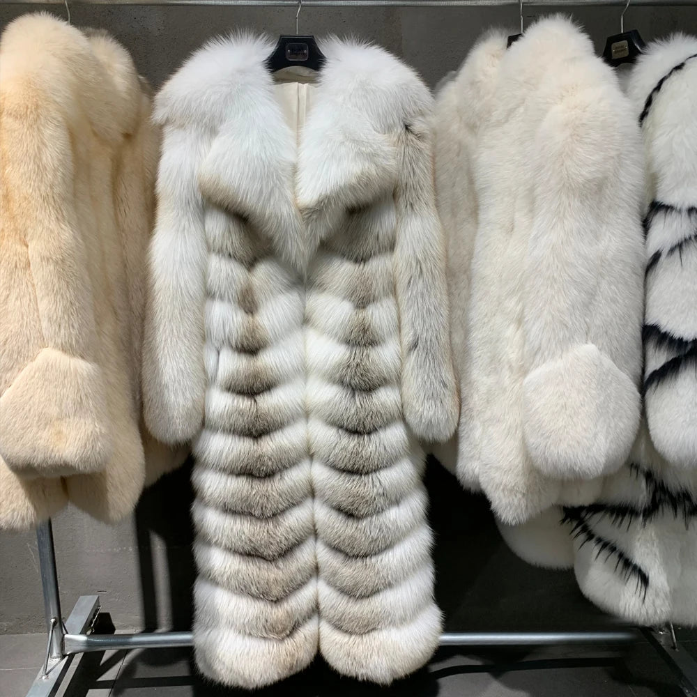 Pattern Real Fox Fur Coats X-Long Big Collar