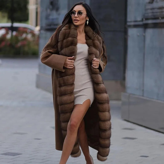 Cashmere Wool Long Coats Real Fur Collar