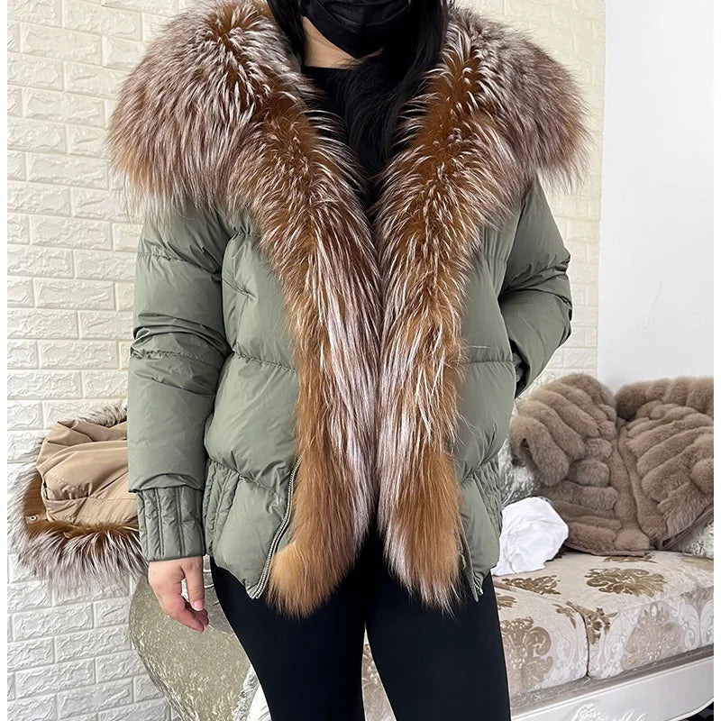 Duck Down Puffer Coats Real Fur Collar Parka