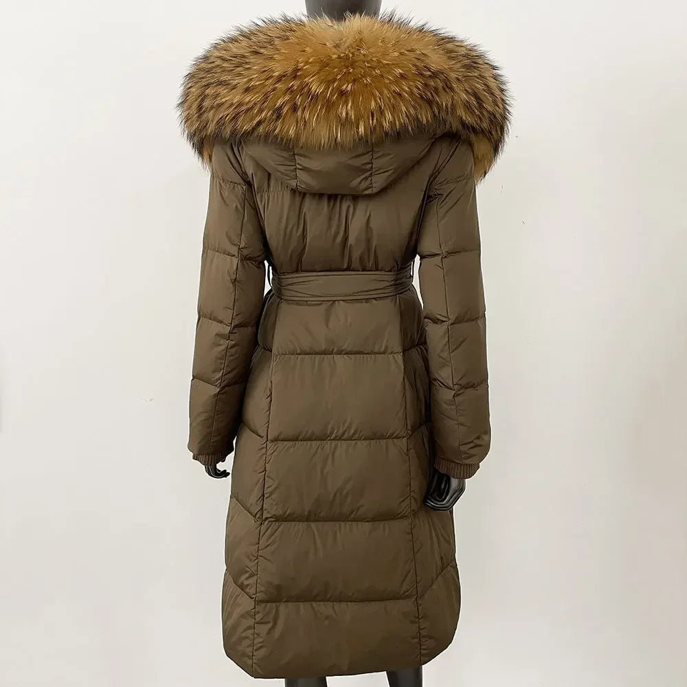 Real Fur Hooded Goose Down Long Puffer Coats