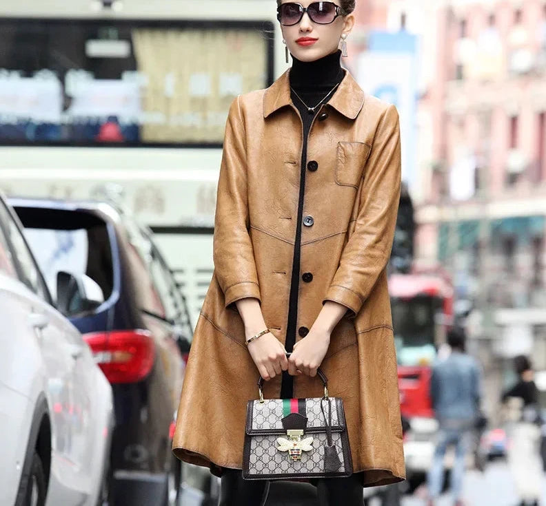 Genuine Leather Long Coat