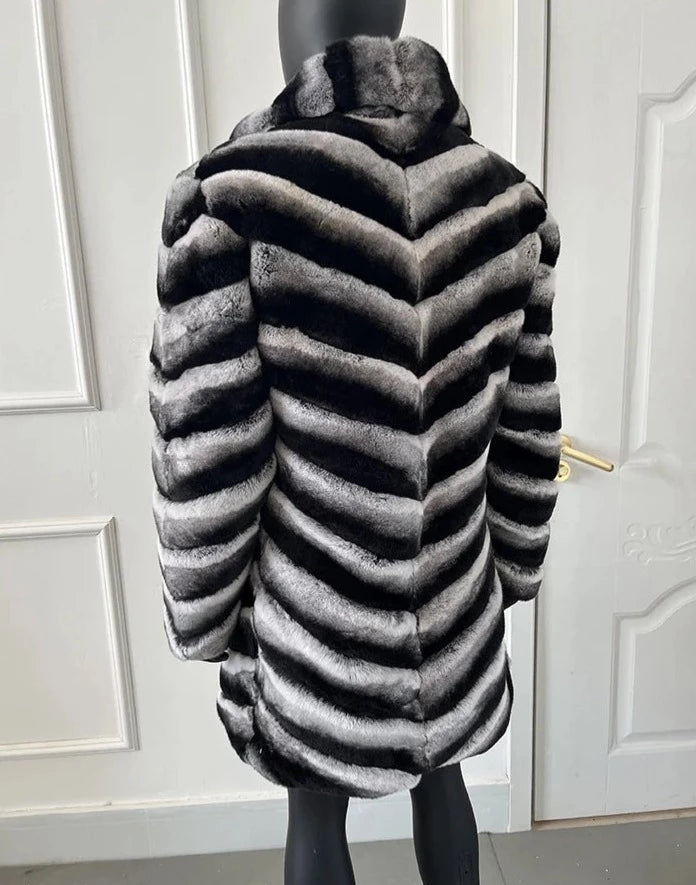 Chinchilla Style Real Rex Rabbit Fur Coat