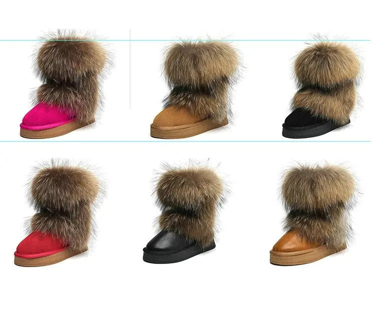 Genuine Leather Waterproof Snow Boots Real Fur