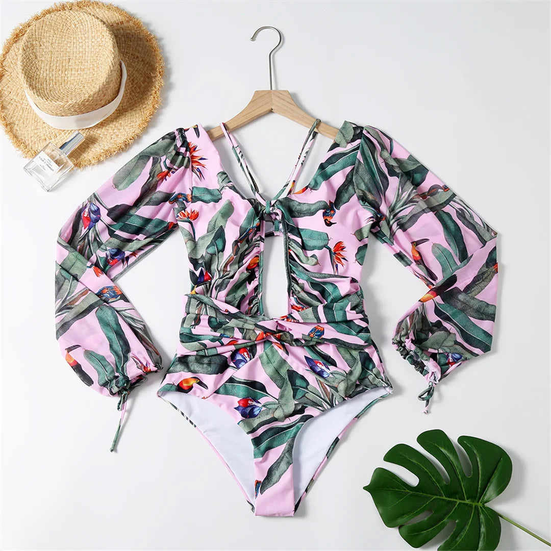 Cut Out Long Sleeve One Piece Swimsuits