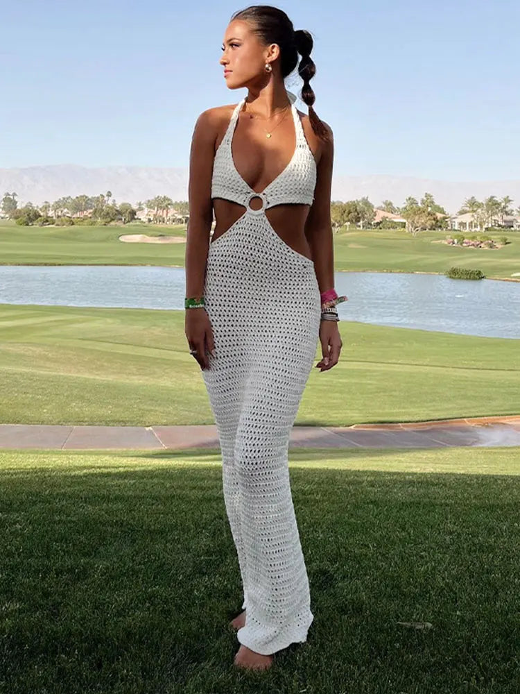 Crochet Hollow Backless Maxi Dresses