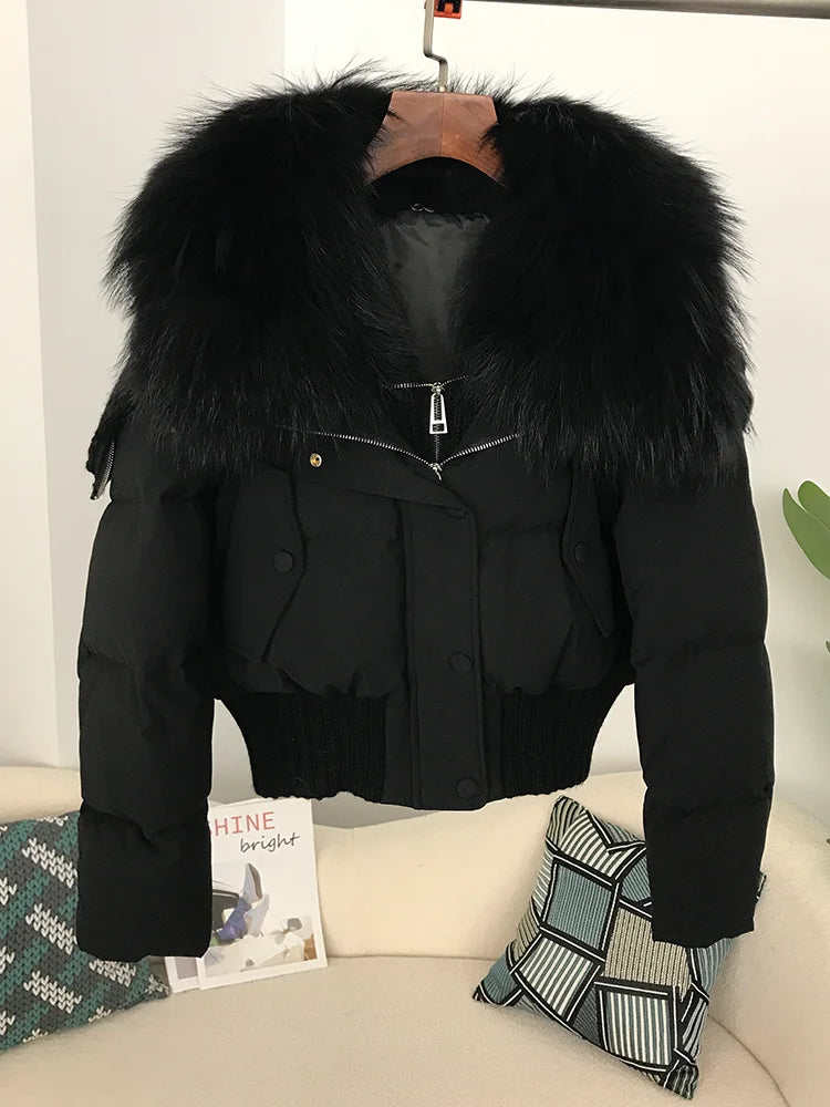 Real Fur Collar Duck Down Short Jackets