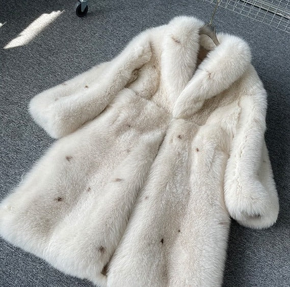 Luxury Polka Dot Real Fox Fur Long Coats