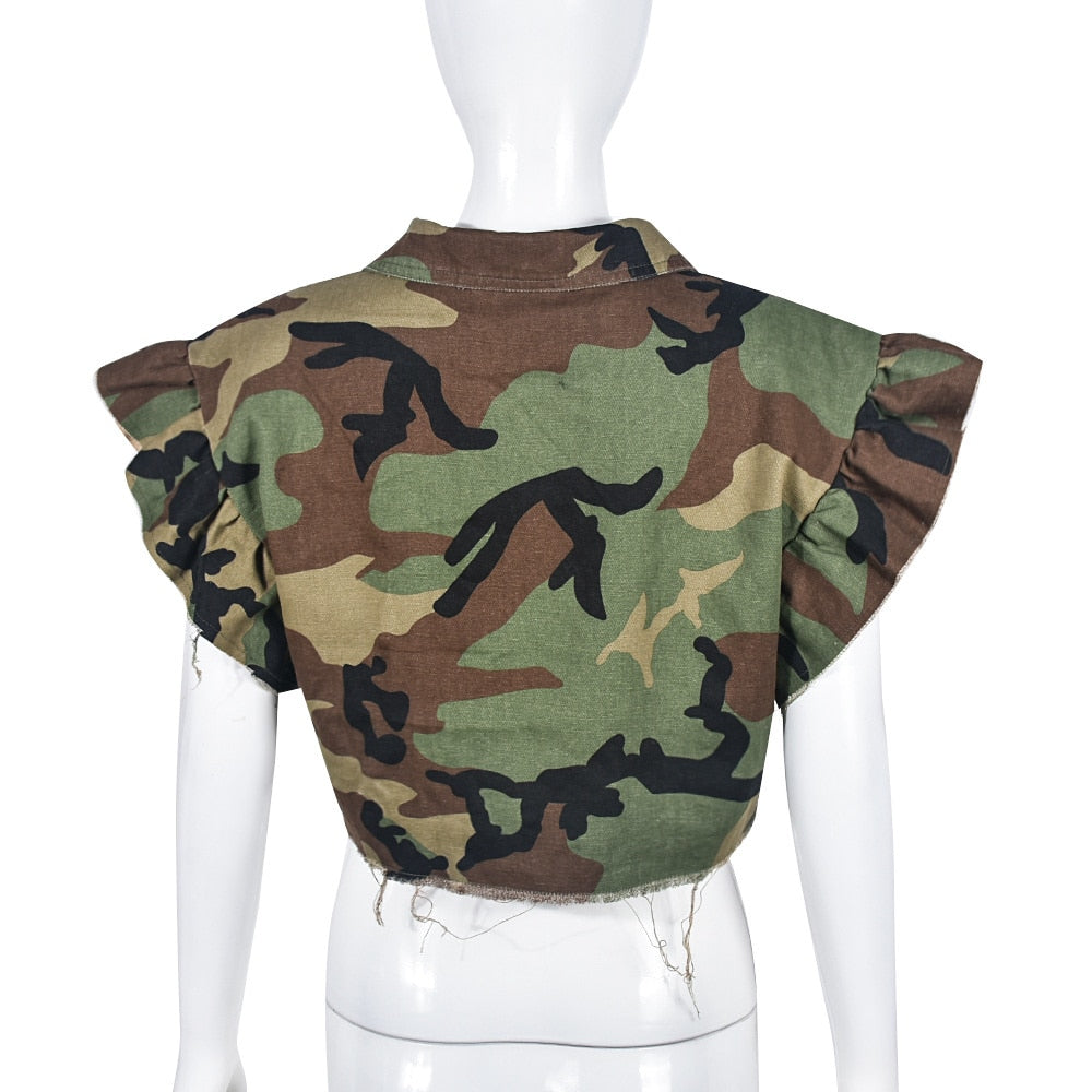 Camouflage Butterfly Sleeve Crop Top