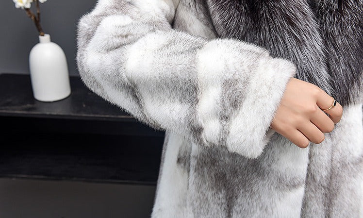 Real Mink Fur Coat Fox Fur Collar Mid-length