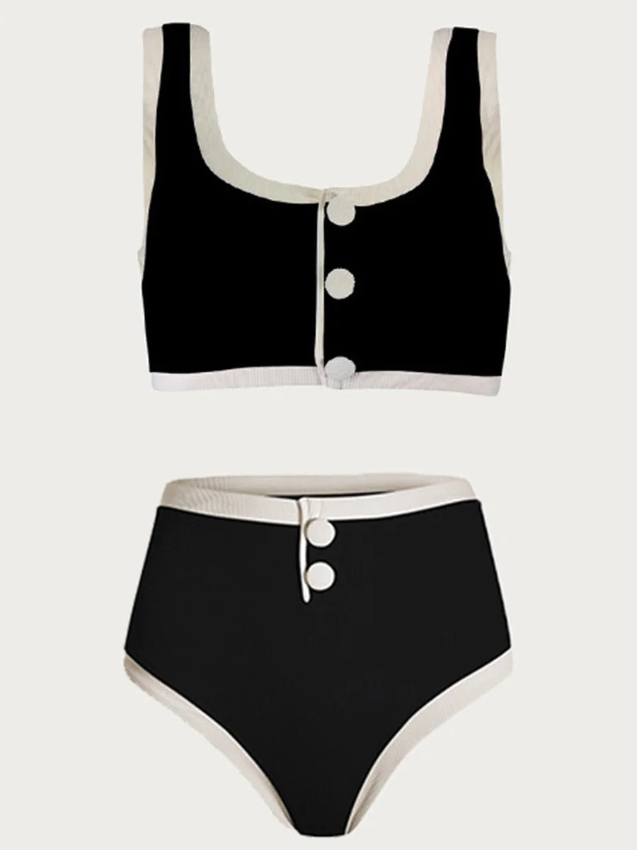 Button High Waist Bikini Sets