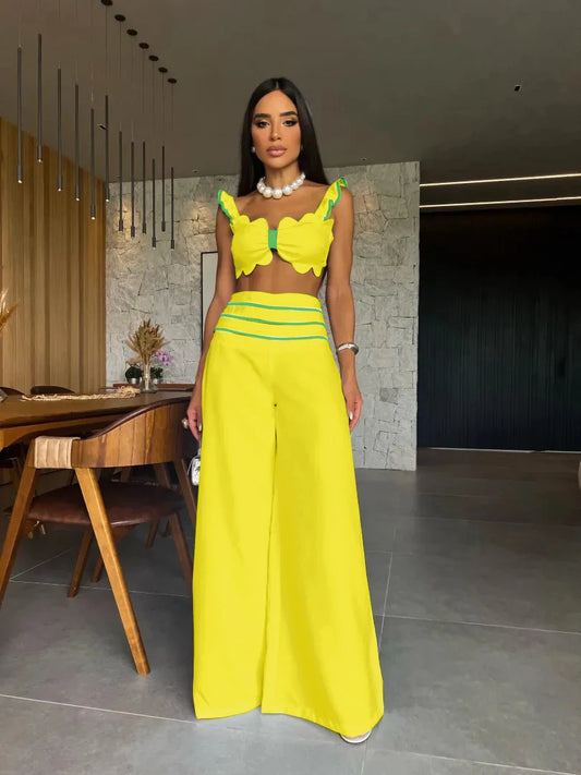 Micro Crop Top & Wide Leg Pants