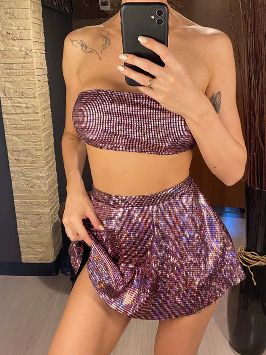 Shiny Purple Brazilian Bikini Set & Skirt