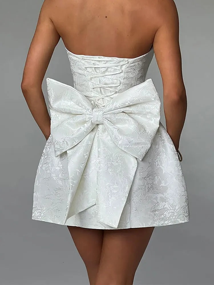 Lace Back Bow Sleeveless Mini Dress