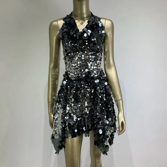 Sparkling Sequin Open Back Mini Dress