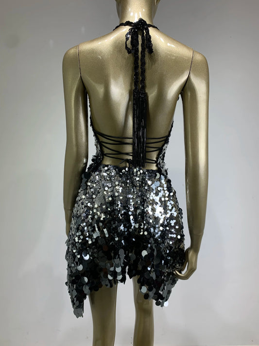 Sparkling Sequin Open Back Mini Dress