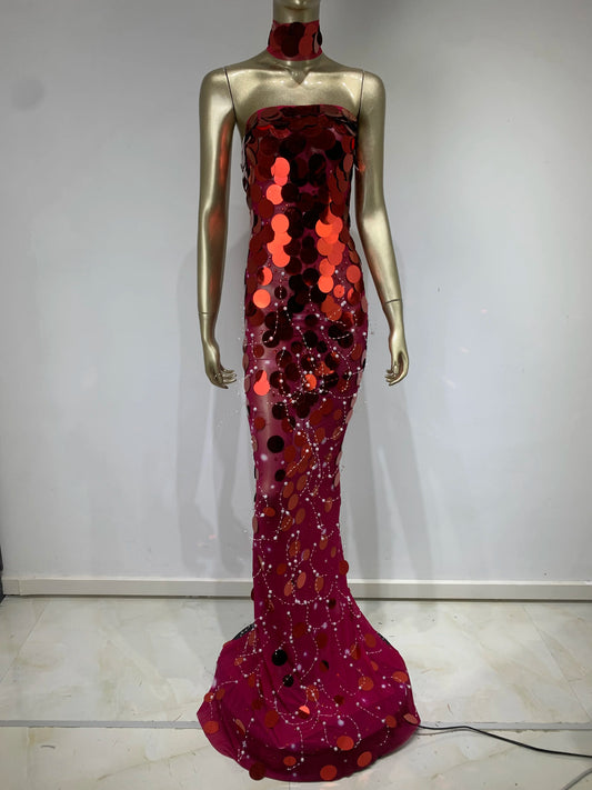 Color Circle Strapless Open Back Long Dresses