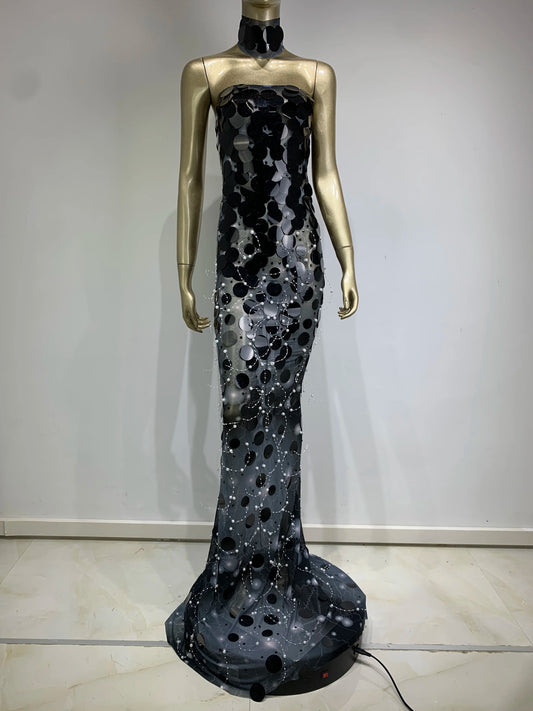 Color Circle Strapless Open Back Long Dresses