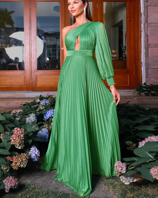 Green One Loose Sleeve Evening Dress