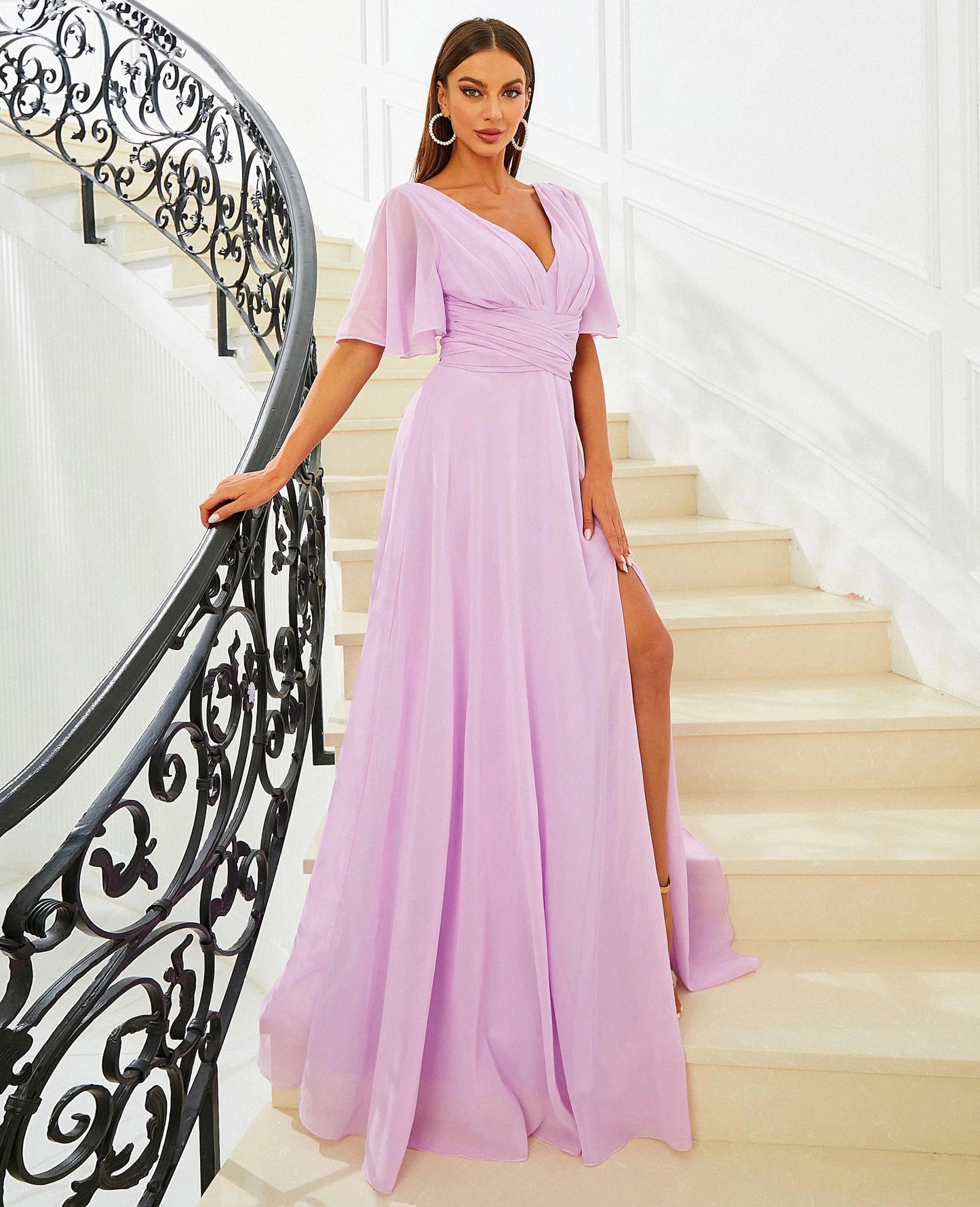 Light Purple Split Floor Length Dress